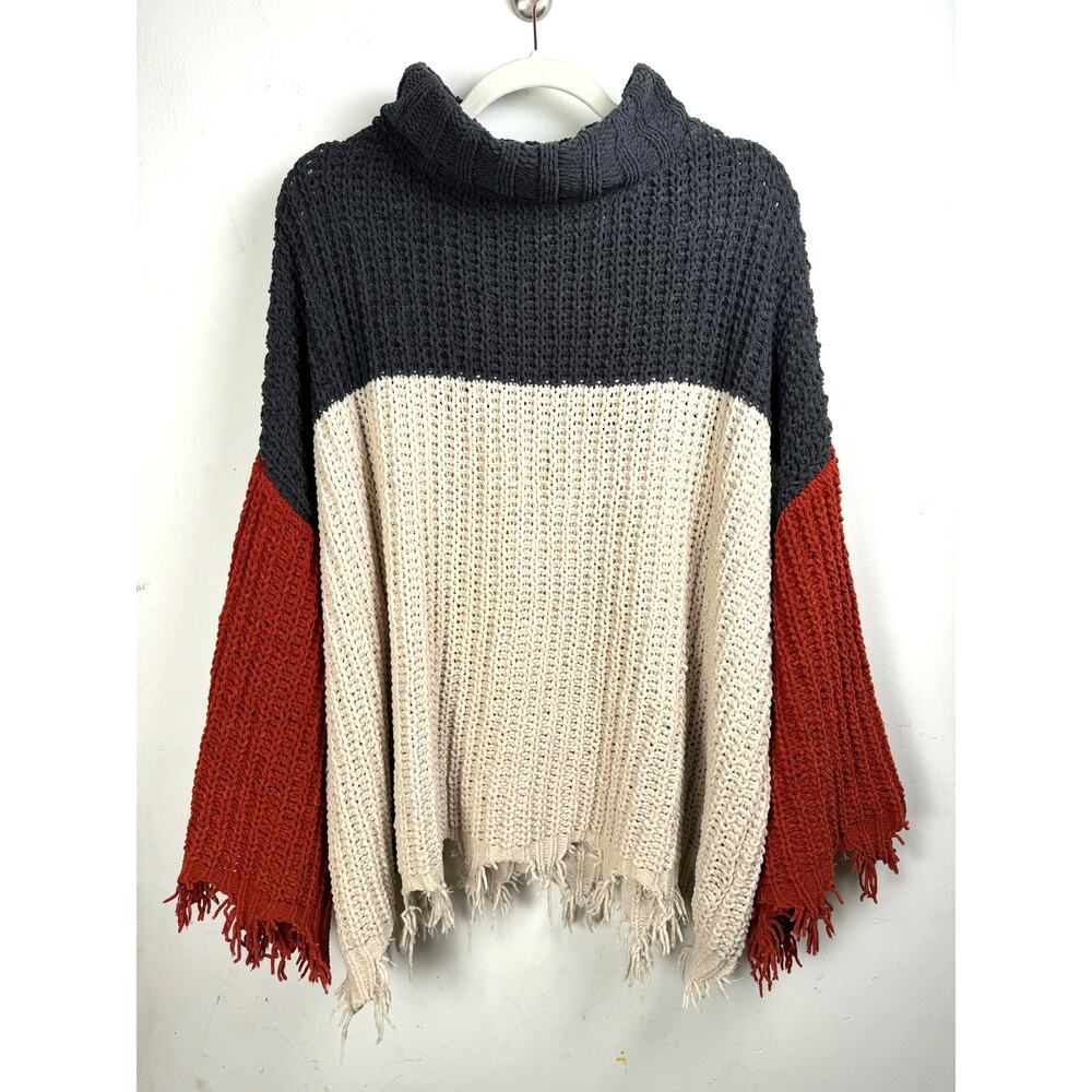 POL Colorblock Cowl Neck Sweater - Black, Cream, Red